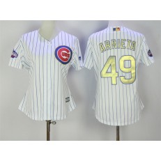 MLB Chicago Cubs 49 Jake Arrieta White World Series Champions Gold Stitched Majestic Cool Base Women Jersey