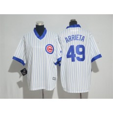 MLB Chicago Cubs 49 Jake Arrieta White(Blue Strip) Cooperstown Stitched Women Jersey