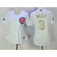 MLB Chicago Cubs 9 Javier Baez White World Series Champions Gold Stitched Majestic Cool Base Women Jersey