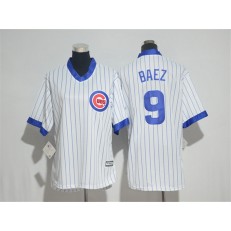 MLB Chicago Cubs 9 Javier Baez White(Blue Strip) Cooperstown Stitched Women Jersey