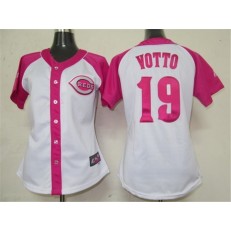 MLB Cincinnati Reds 19 Joey Votto White-Pink Splash Fashion Embroidered Women Jersey