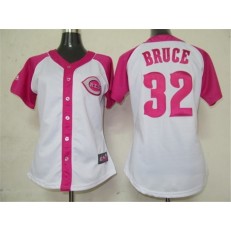 MLB Cincinnati Reds 32 Jay Bruce White-Pink Splash Fashion Embroidered Women Jersey