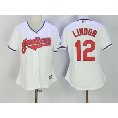 MLB Cleveland Indians 12 Francisco Lindor White Home Stitched Women Jersey
