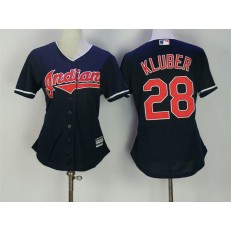 MLB Cleveland Indians 28 Corey Kluber Navy Blue Stitched Majestic Cool Base Women Jersey