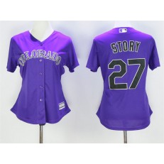 MLB Colorado Rockies 27 Trevor Story Purple Stitched Majestic Cool Base Women Jersey