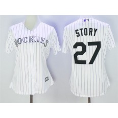 MLB Colorado Rockies 27 Trevor Story White Home Stitched Majestic Cool Base Women Jersey