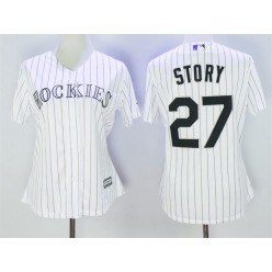 MLB Colorado Rockies 27 Trevor Story White Home Stitched Majestic Cool Base Women Jersey