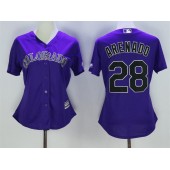 MLB Colorado Rockies 28 Nolan Arenado Purple Stitched Majestic Cool Base Women Jersey