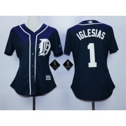 MLB Detroit Tigers 1 Jose Iglesias Navy Blue Fashion Stitched Women Jersey