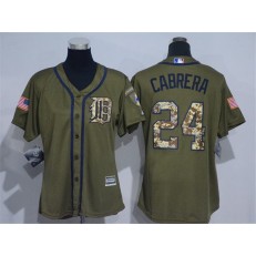MLB Detroit Tigers 24 Miguel Cabrera Green Salute to Service Majestic Baseball Women Jersey