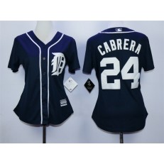 MLB Detroit Tigers 24 Miguel Cabrera Navy Blue Fashion Stitched Women Jersey