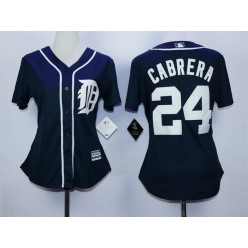 MLB Detroit Tigers 24 Miguel Cabrera Navy Blue Fashion Stitched Women Jersey