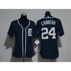 MLB Detroit Tigers 24 Miguel Cabrera Navy Blue Home Cool Base Baseball Women Jersey