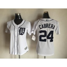 MLB Detroit Tigers 24 Miguel Cabrera White Fashion Stitched Women Jersey