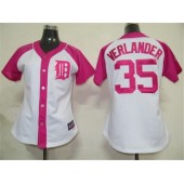 MLB Detroit Tigers 35 Justin Verlander White-Pink Splash Fashion Embroidered Women Jersey