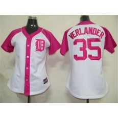 MLB Detroit Tigers 35 Justin Verlander White-Pink Splash Fashion Embroidered Women Jersey