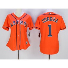 MLB Houston Astros 1 Carlos Correa Alternate Orange 2015 Cool Base Women Jersey