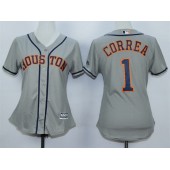 MLB Houston Astros 1 Carlos Correa Away Gray 2015 Cool Base Women Jersey