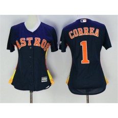 MLB Houston Astros 1 Carlos Correa Navy Blue Alternate Stitched Women Jersey