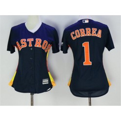 MLB Houston Astros 1 Carlos Correa Navy Blue Alternate Stitched Women Jersey
