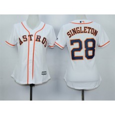 MLB Houston Astros 28 Jon Singleton Home White 2015 Cool Base Women Jersey