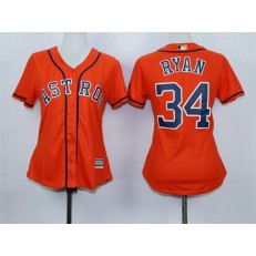 MLB Houston Astros 34 Nolan Ryan Alternate Orange 2015 Cool Base Women Jersey