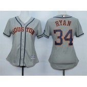 MLB Houston Astros 34 Nolan Ryan Away Gray 2015 Cool Base Women Jersey