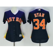 MLB Houston Astros 34 Nolan Ryan Navy Blue Alternate Stitched Women Jersey
