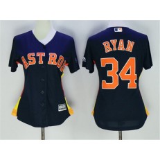 MLB Houston Astros 34 Nolan Ryan Navy Blue Alternate Stitched Women Jersey