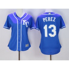 MLB Kansas City Royals 13 Salvador Perez Blue Alternate Stitched Baseball Women Jersey
