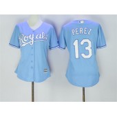 MLB Kansas City Royals 13 Salvador Perez Light Blue Alternate Stitched Baseball Women Jersey