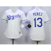 MLB Kansas City Royals 13 Salvador Perez White Home Cool Base Baseball Women Jersey