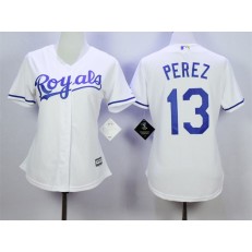 MLB Kansas City Royals 13 Salvador Perez White Home Cool Base Baseball Women Jersey