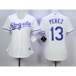 MLB Kansas City Royals 13 Salvador Perez White Home Cool Base Baseball Women Jersey