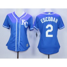 MLB Kansas City Royals 2 Alcides Escobar Blue Alternate Stitched Baseball Women Jersey