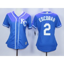 MLB Kansas City Royals 2 Alcides Escobar Blue Alternate Stitched Baseball Women Jersey
