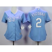 MLB Kansas City Royals 2 Alcides Escobar Light Blue Alternate Stitched Baseball Women Jersey