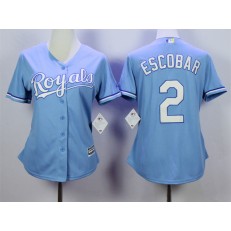 MLB Kansas City Royals 2 Alcides Escobar Light Blue Alternate Stitched Baseball Women Jersey