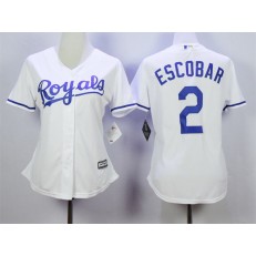 MLB Kansas City Royals 2 Alcides Escobar White Home Cool Base Baseball Women Jersey