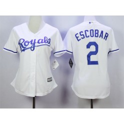 MLB Kansas City Royals 2 Alcides Escobar White Home Cool Base Baseball Women Jersey