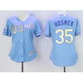 MLB Kansas City Royals 35 Eric Hosmer Light Blue 2015 World Series Champions Gold Program Cool Base Women Jersey