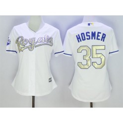 MLB Kansas City Royals 35 Eric Hosmer White 2015 World Series Champions Gold Program Cool Base Stitched Baseball Women Jersey