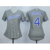 MLB Kansas City Royals 4 Alex Gordon Gray Road Cool Base Baseball Women Jersey