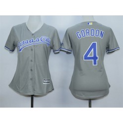 MLB Kansas City Royals 4 Alex Gordon Gray Road Cool Base Baseball Women Jersey