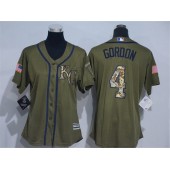 MLB Kansas City Royals 4 Alex Gordon Green Salute to Service Majestic Baseball Women Jersey
