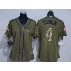 MLB Kansas City Royals 4 Alex Gordon Green Salute to Service Majestic Baseball Women Jersey
