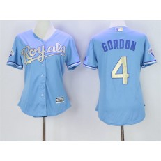 MLB Kansas City Royals 4 Alex Gordon Light Blue 2015 World Series Champions Gold Program Cool Base Women Jersey