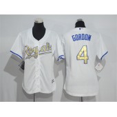 MLB Kansas City Royals 4 Alex Gordon White Champions Gold Program 2016 FlexBase Women Jersey