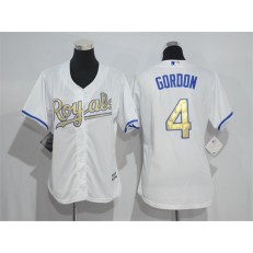 MLB Kansas City Royals 4 Alex Gordon White Champions Gold Program 2016 FlexBase Women Jersey