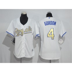 MLB Kansas City Royals 4 Alex Gordon White Champions Gold Program 2016 FlexBase Women Jersey